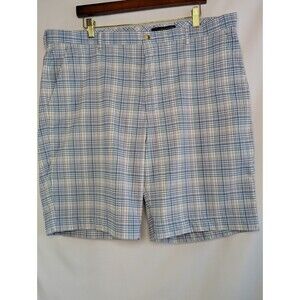Greg Norman For Tasso Elba Golf Shorts Mens Size 40 White Blue Plaid